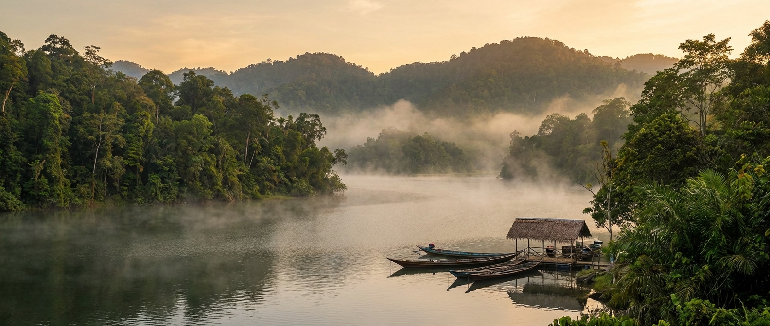 Misty Indonesian Jungle River